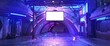 Leinwandbild Motiv Photorealistic 3d illustration of the futuristic city in the style of cyberpunk. Empty street with neon lights and big glowing billboard. Beautiful night cityscape. Grunge urban landscape.