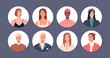 Happy people avatars set. Young and senior men and women head portraits in circle for user profiles. Diverse modern male and female characters faces with smiles. Colored flat vector illustration