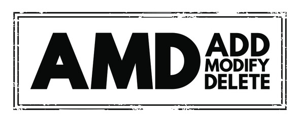 Poster - AMD - Add, Modify, Delete acronym text stamp, business concept background