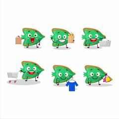 Poster - A Rich fish green gummy candy mascot design style going shopping