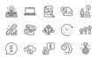 © blankstock - Education icons set. Included icon as Edit statistics, New mail, Time management signs. Customer satisfaction, Winner reward, Typewriter symbols. Time change, Analytics graph, Notebook. Vector
