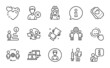 © blankstock - People icons set. Included icon as Teamwork process, Employees teamwork, Person signs. Love ticket, Engineering team, Vaccination symbols. Winner cup, Vaccination announcement, Smile. Vector