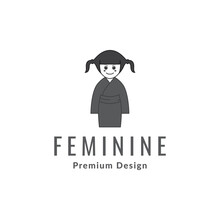 Girl Feminine Cartoon With Dress Kimono Logo Design Vector Graphic Symbol Icon Sign Illustration Creative Idea