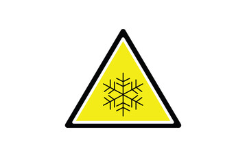 Cold, low temperature, snow ahead, yellow triangle warning sign with snowflake on white background for website, application, printing, document, poster design, etc. vector EPS10