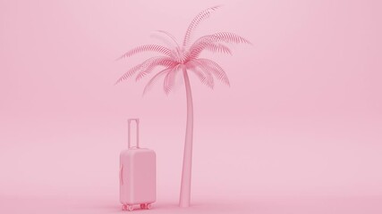 Poster - Palm tree and a suitcase on a pink background. Travel concept. Minimal modern seamless motion design. Abstract loop animation