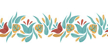 Hand-painted Seamless Border In Russion North Folk Style. Isolated Illustration.
