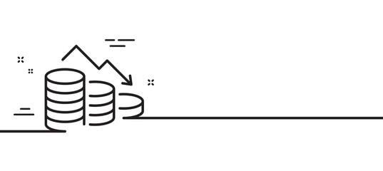 Money loss line icon. Financial crisis sign. Business bankruptcy symbol. Minimal line illustration background. Money loss line icon pattern banner. White web template concept. Vector