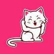 Cute White Kitten Cat Smile While Showing Middle Finger Sign Vector Illustration - Vector
