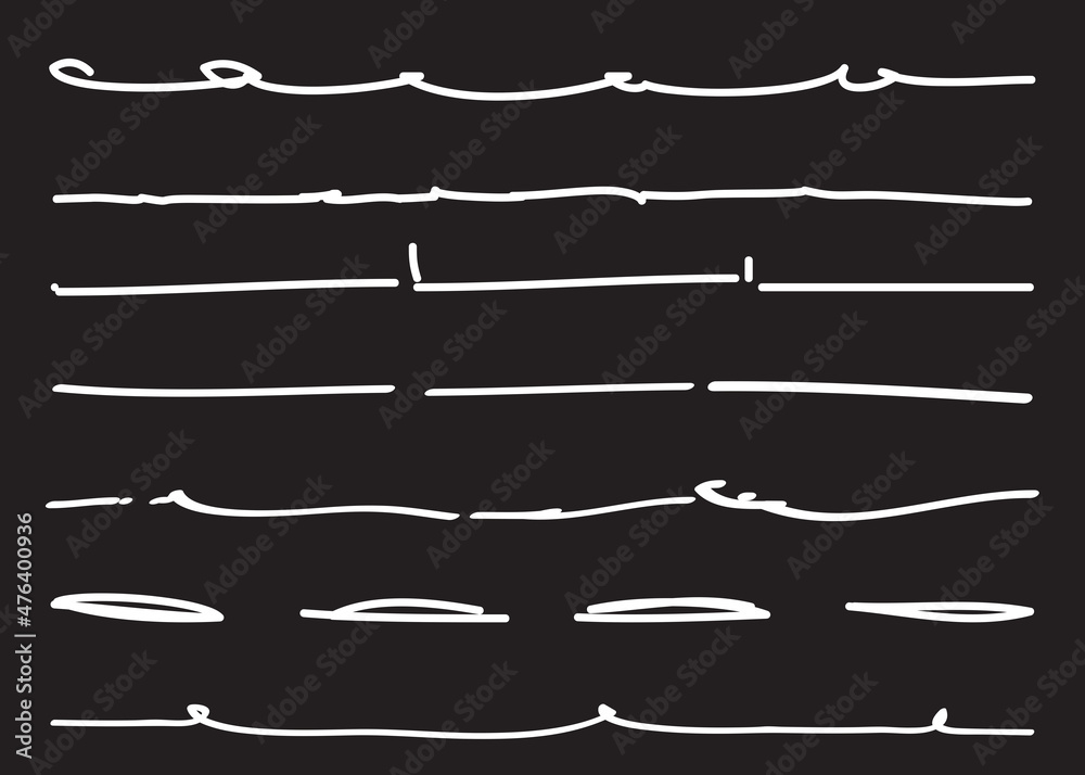 Lines hand drawn vector set isolated on black background. Collection of ...