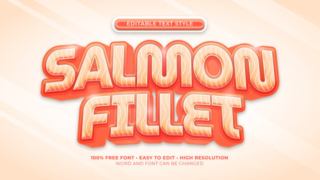 Font effect Raw salmon fillet text style realistic. eps vector file