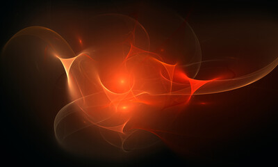 Wall Mural - Digital 3d flame in vivid red hot orange in deep dark space. Fiery soaring tongues create harmony and balance in fantastic creative illustration. Great as sound cover, print for electronics, backdrop.