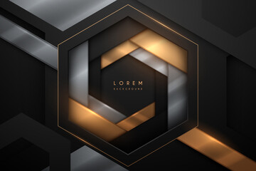 Wall Mural - abstract black gold and silver geometric shapes background