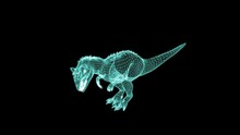 3d Illustration - Wireframe Of Allosaurus Walking On Black Screen Background. World Of Dinosaurs