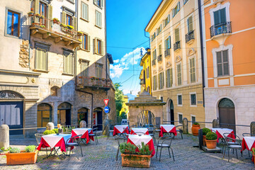 Wall Mural - Cityscape with street cafe in upper city Bergamo.  Lombardy, Italy