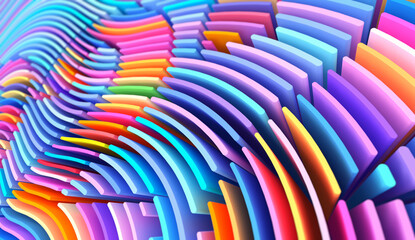 Fototapete - 3D render abstract background of smooth lines of spline gradient multicolor waves with dof