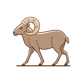 llustration of ram. Simple contour vector illustration for emblem, badge, insignia.
