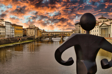 Wall Mural - sunset in the town of florence with bridge