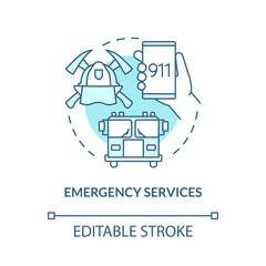 Sticker - Emergency services turquoise concept icon. Natural disaster aid abstract idea thin line illustration. Isolated outline drawing. Editable stroke. Roboto-Medium, Myriad Pro-Bold fonts used