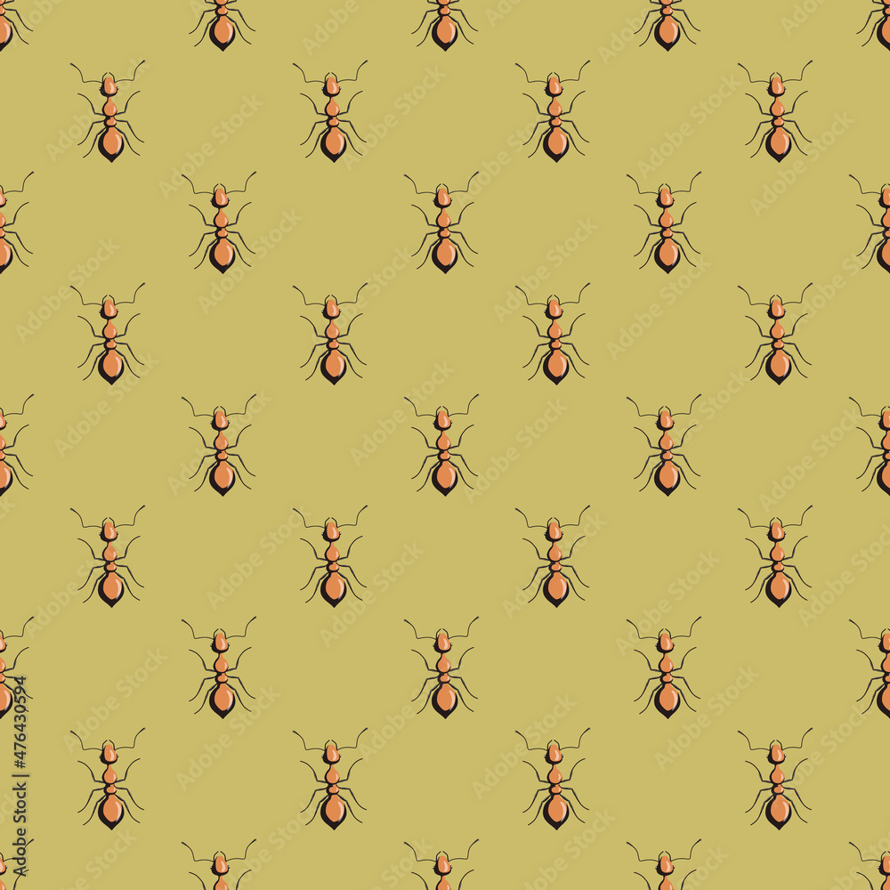 Seamless pattern colony ants on green background. Vector insects ...