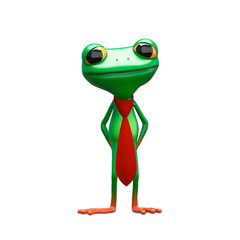 Wall Mural - 3D Illustration of a Green Frog with a Tie on a White Background