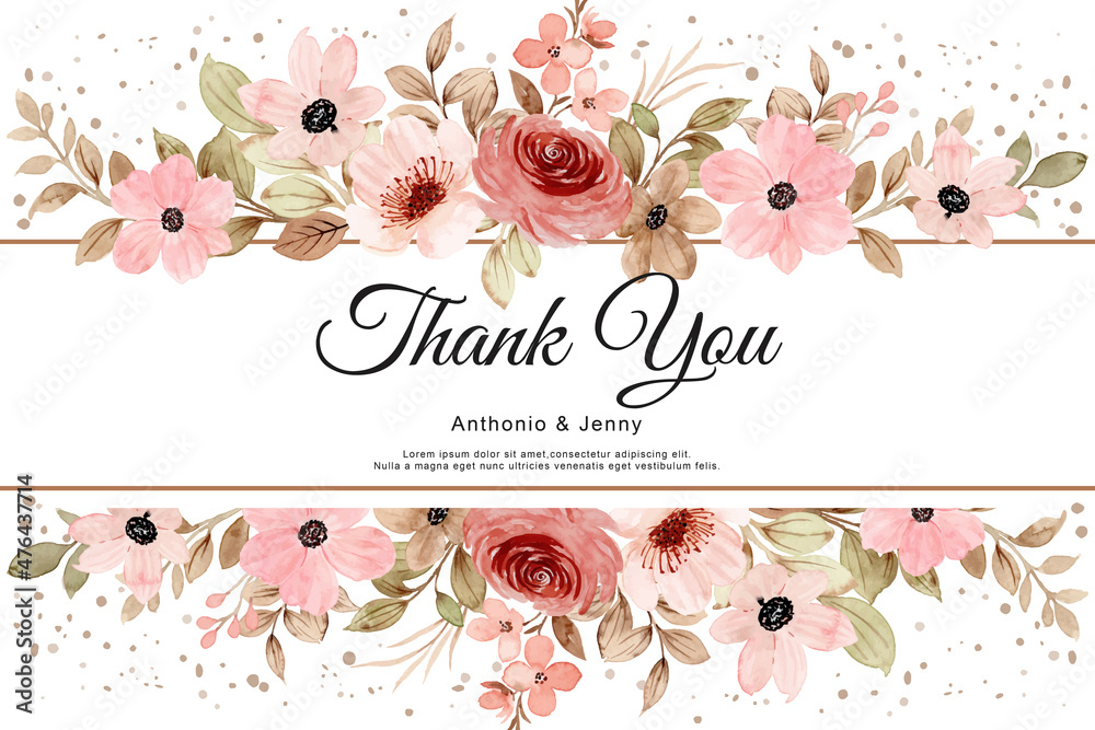 Thank you card with watercolor floral Stock Vector | Adobe Stock