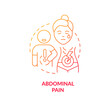Abdominal pain red gradient concept icon. Digestive system illnesses. Stomach discomfort abstract idea thin line illustration. Isolated outline drawing. Roboto-Medium, Myriad Pro-Bold fonts used