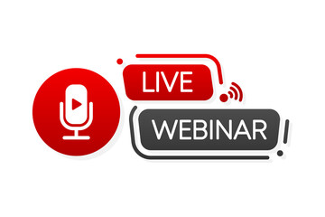 Poster - Live Webinar Banner on screen computer. Video Internet conference concept. Live stream, internet education. Vector illustration.