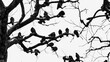 group of wild urban pigeons on tree branches in winter in the small German town of Bacharach