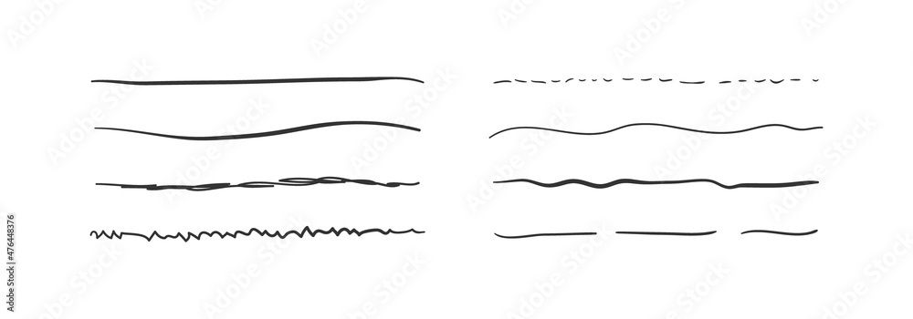 Set of wavy horizontal lines. Marker hand drawn line border set and ...