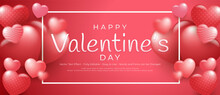 Valentine's Day Background Realistic Banner With White Frame Behind 3d Heart Decoration