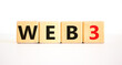 © Dzmitry - WEB3 or web 3 symbol. Wooden cubes with concept words WEB 3. Beautiful white table, white background, copy space. Business, technology web3 and WEB 3 or 3.0 concept.