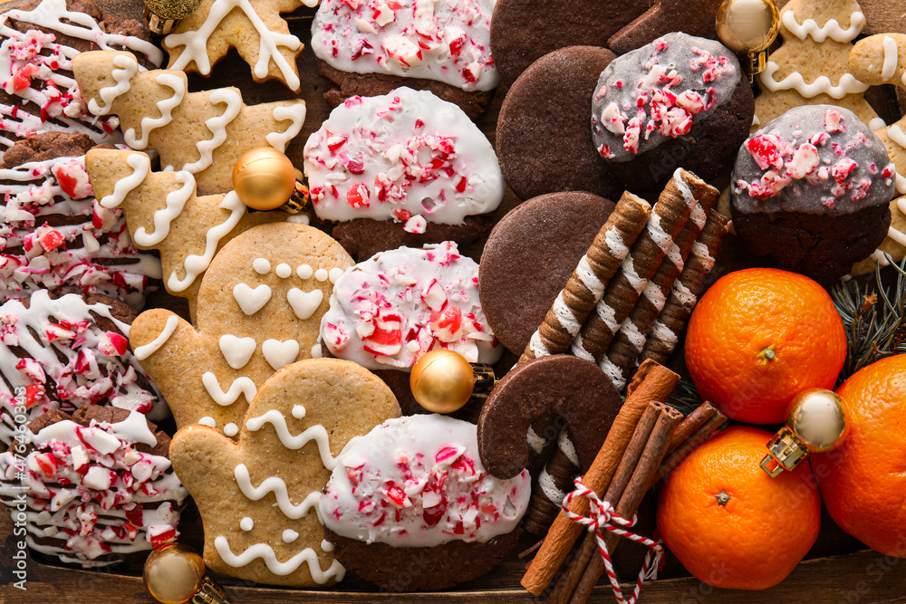 Different Christmas cookies on table