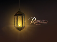 Ramadan Kareem Label And Glowing Arabic Lantern