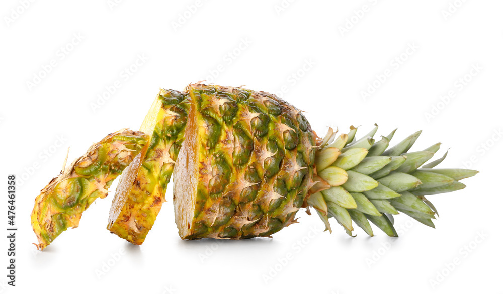 Cut pineapple isolated on white background