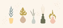 Vector Hand Drawn Vase With Plants , Pastel Colors. Isolated Elements For Social Media And Poster
