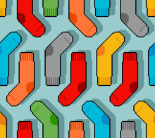Socks Pixel Art Pattern Seamless. Pixelated Sox 8bit Background. Vector Texture Retro Video Game Style