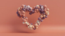 Multicolored Balloon Love Heart. Peach, Purple And White Balloons Arranged In A Heart Shape. 3D Render 