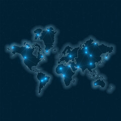 Poster - the world network map. abstract geometric map of the world. digital connections and telecommunicatio
