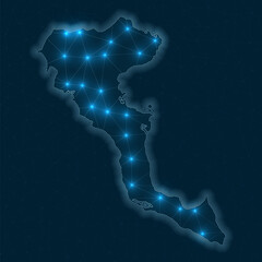 Poster - corfu network map. abstract geometric map of the island. digital connections and telecommunication d