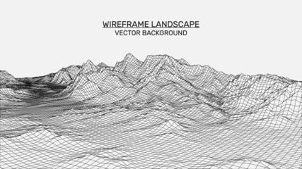 Fototapete - Abstract landscape background. Mesh structure. Polygonal wireframe background. 3d technology vector illustration