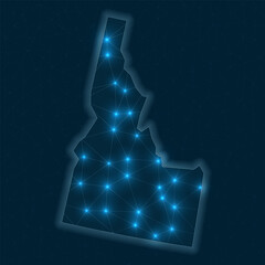 Poster - idaho network map. abstract geometric map of the us state. digital connections and telecommunication