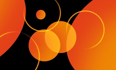 Wall Mural - orange circles patterns on black. a background with geometric shapes in abstract arrangement. a creative design illustration in flame-themed color.