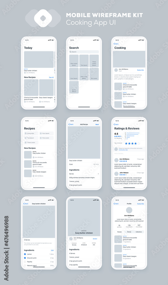 Mobile app design. UI UX wireframe kit for smartphone. New OS screens ...
