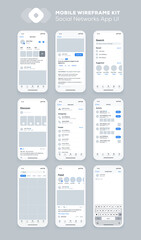 Mobile app design. UI UX wireframe kit for smartphone. New OS screens.