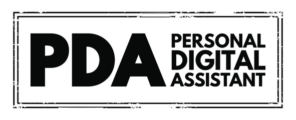 Poster - PDA - Personal Digital Assistant acronym text stamp, technology concept background