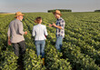 © Budimir Jevtic - Happy male farmers talking to sales representative at soybean field.