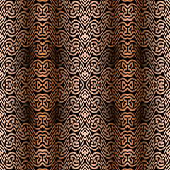 Wavy greek 3d seamless pattern. Isometric modern drapery background. Wave meanders repeat backdrop. Surface 3d ornament. Elegant beautiful golden design. Greek key, meanders, waves, lines, borders