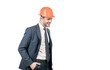 © Olena - Engineering your dreams with us. Engineer constructor isolated on white. Happy constructor