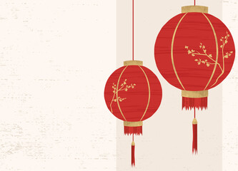 Wall Mural - Chinese new year lanterns and copyspace, in a cut paper style with textures
