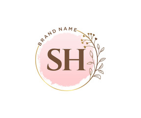 Initial SH feminine logo. Usable for Nature, Salon, Spa, Cosmetic and Beauty Logos. Flat Vector Logo Design Template Element.